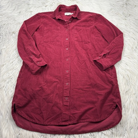 People Tree Women's US 8 Red Corduroy Button Front Shirt Dress Organic Autumn - Picture 1 of 5